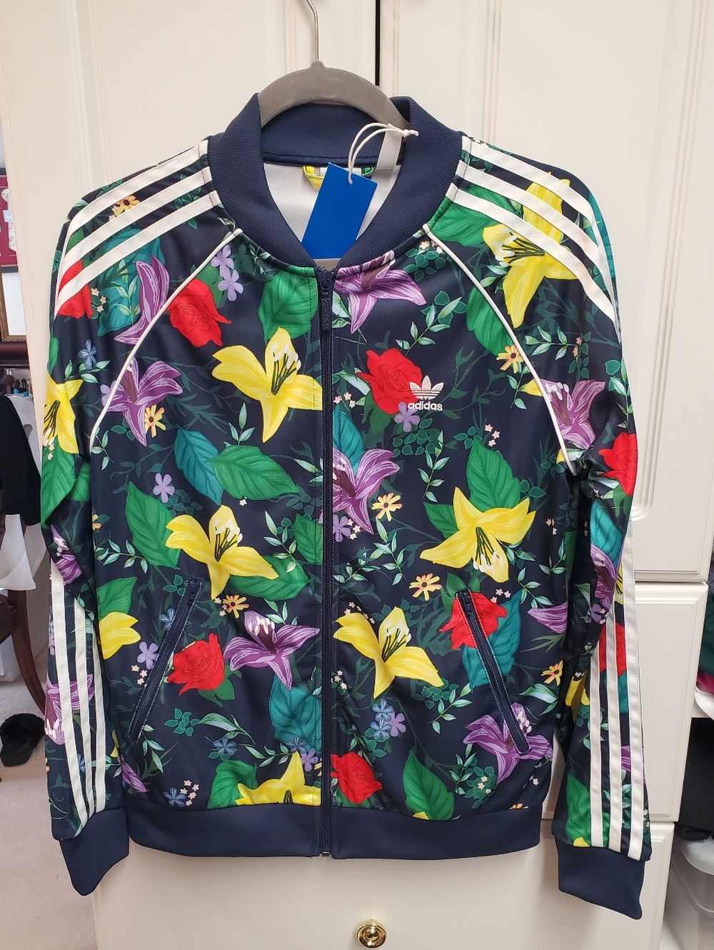 adidas Navy Floral Track Jacket with Yellow, Red & Purple Blooms